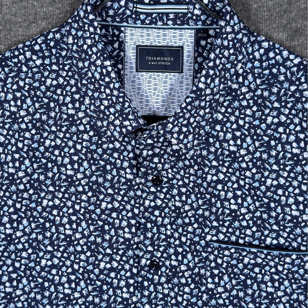 7Diamonds Brushstroke Shirt Mens Large Blue 4-Way Stretch Short Sleeve Geometric